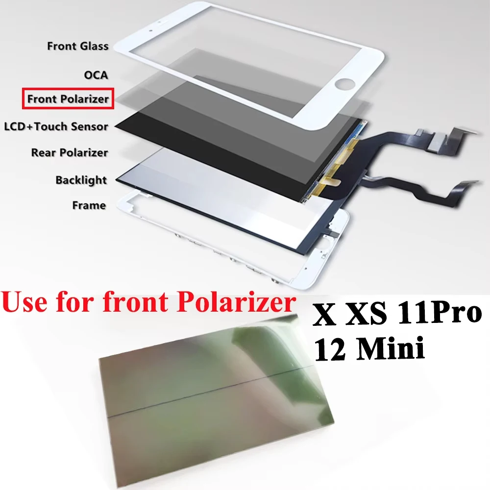 

5 шт. передняя поляризационная пленка для ЖК-дисплея для iPhone 12mini 11Pro X XS, поляризационная световая пленка для поляризации экрана