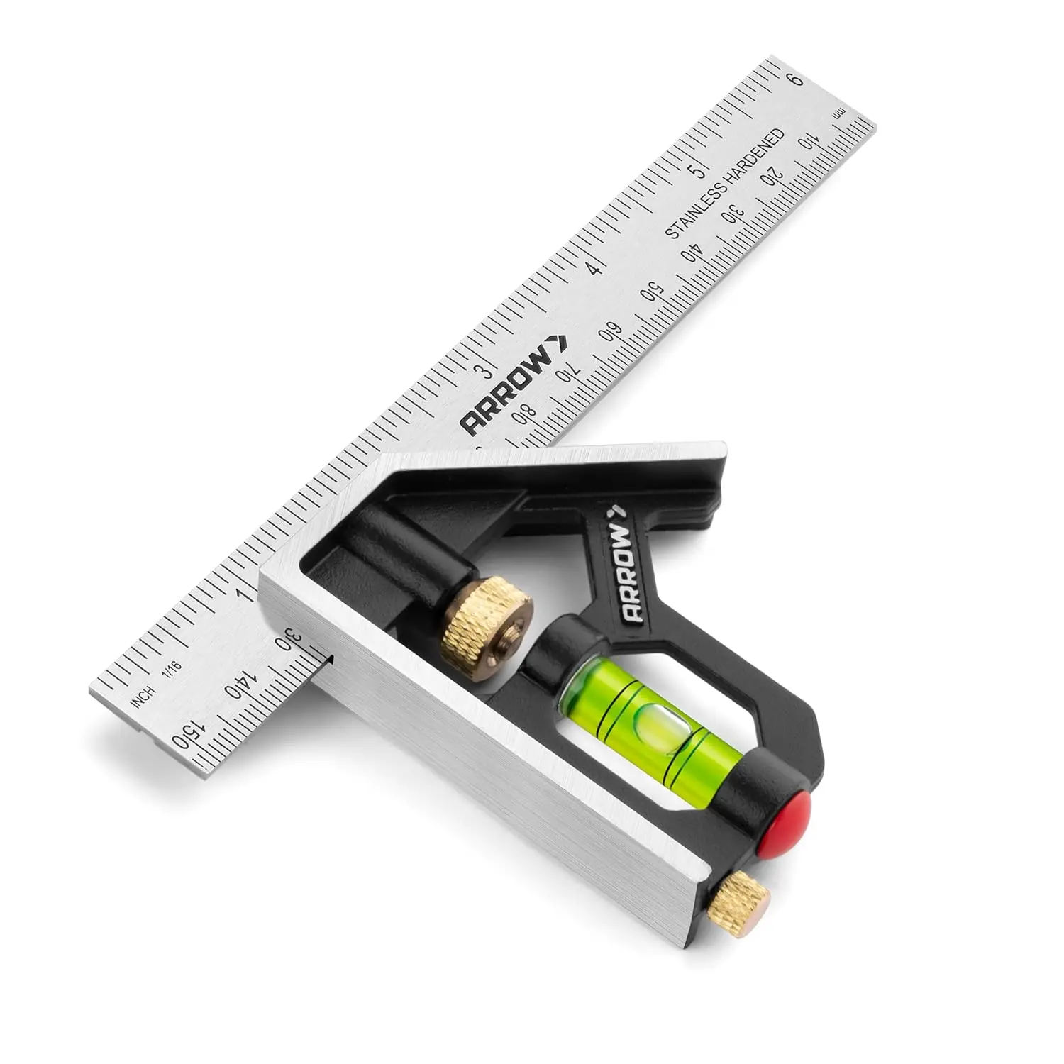 Escuadra Combinada de 6 Pulgadas con Regla de Acero Inoxidable, Cuerpo de Aleación de Zinc y Nivel de Burbuja para Carpinteros y Artesanos