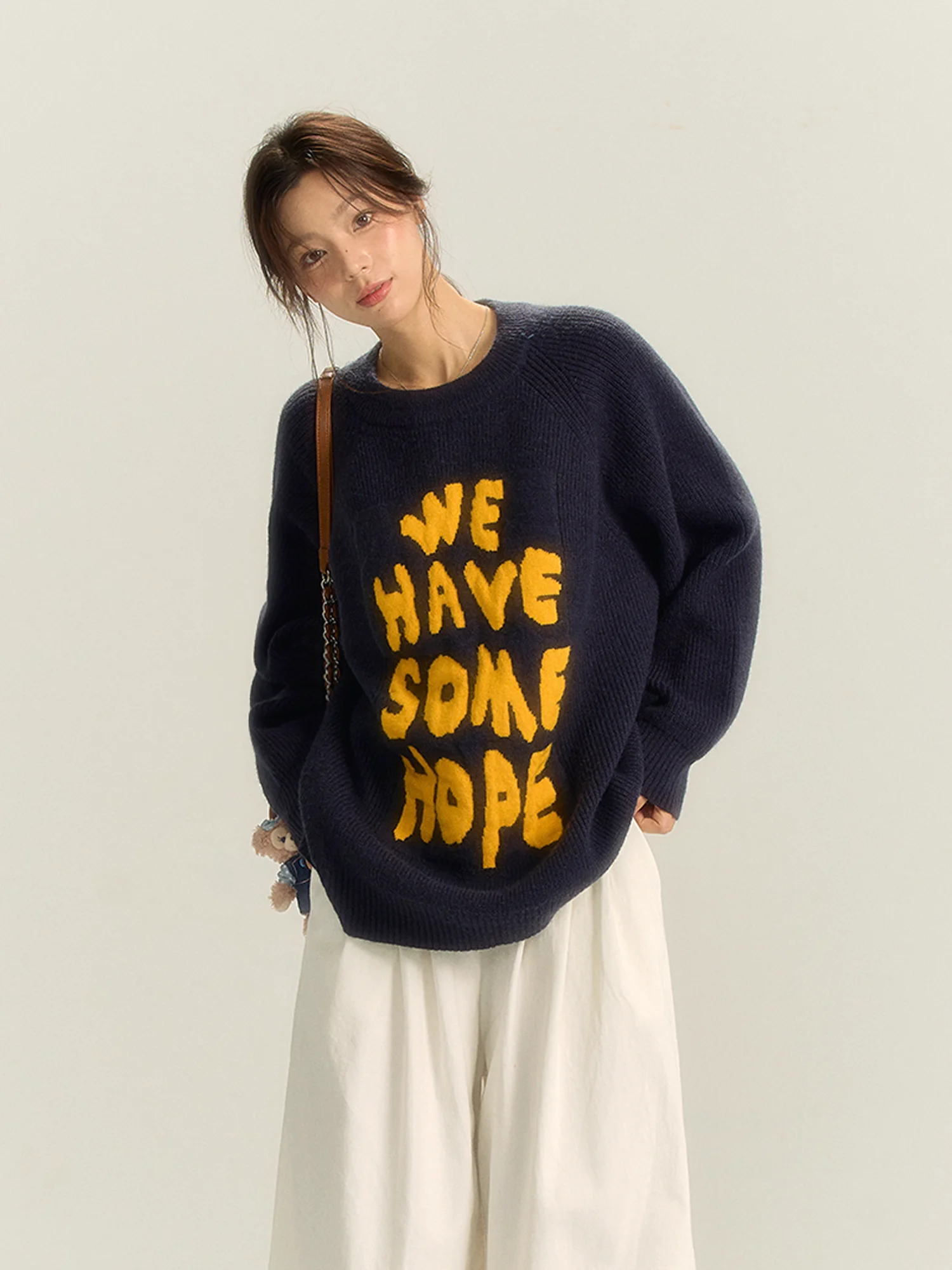 

Loose round Ne Knitwear Women's Casual Comfortable Pullover Sweater INS New Arrival Autumn Season Polyester Elastic Fiber