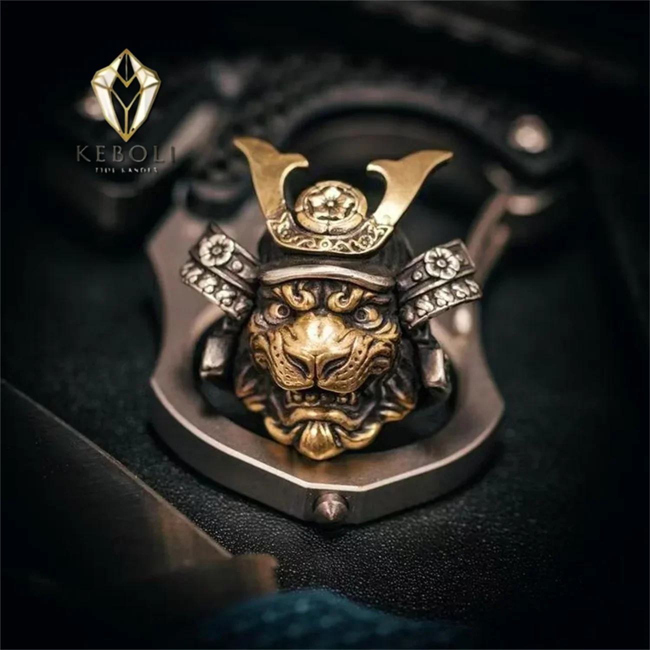 真鍮製ライオン侍古代戦士ナイフビーズアウトドアdiy-edcツール、パラコード傘ロープ用、日本製キーリングアクセサリー