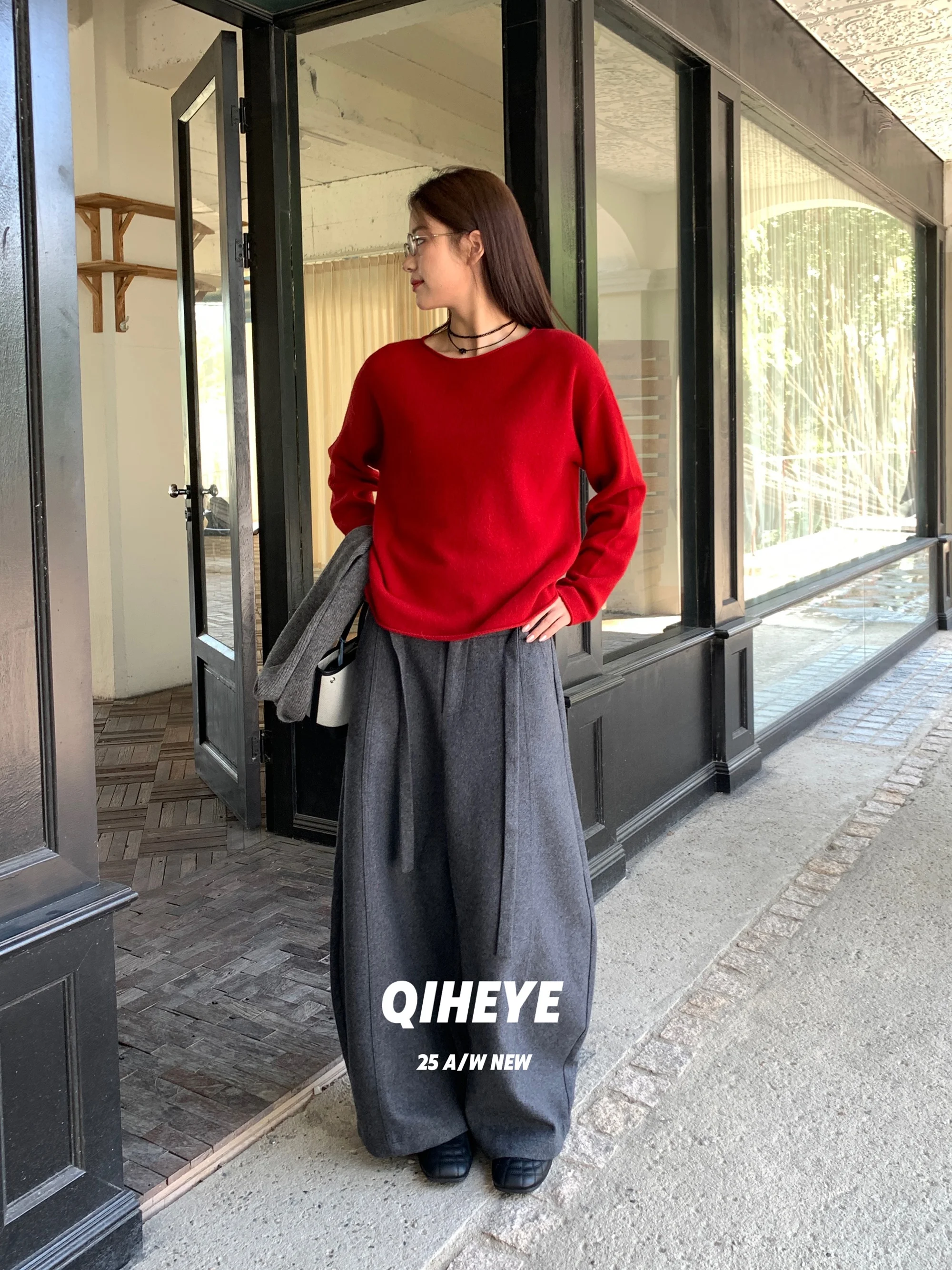 

Red Loose Women's Knitted Sweater QIHEYE 2025 New Arrival Comfortable Lazy Sle Long Sve round Ne Warm Thermal Top