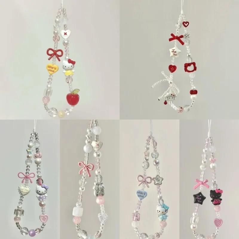 محلية الصنع Ins نمط سبيكة الكرتون فتاة سلسلة الهاتف حبة شنقا حبل الكاميرا الملحقات لطيف الملمس المعصم، الهاتف شنقا حبل