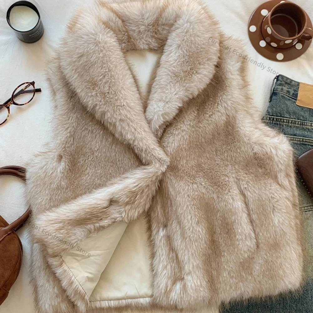 

Fur Coat Eco-friendly Autumn Winter Women Warm Fur Coat Sleeveless Artificial Lapel Faux Fur Waistcoat Fake Fur Jakcet Female