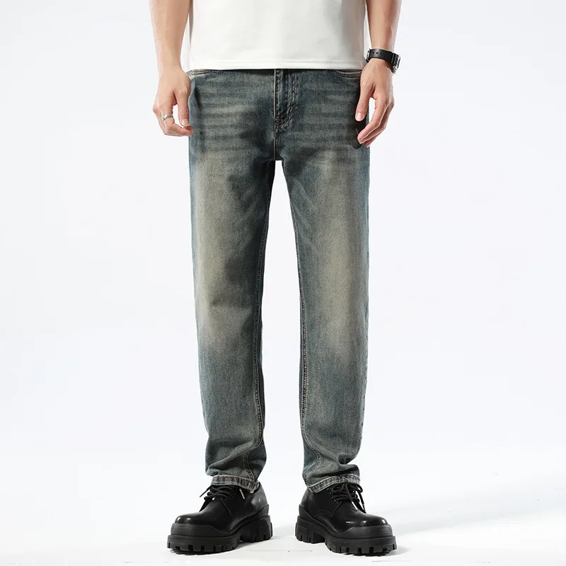 

New Spring Summer Men's Denim Fashion Brand Casual Elastic Nostalgia Micro Ha Small Straight Leg Youth Jeans Men