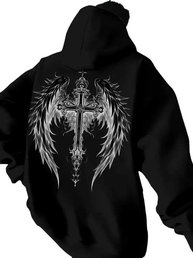 الأسهم المحلية الرجال الرجعية القوطية أجنحة هوديي 2025 خريف/شتاء الرجال والنساء مريحة القطن مقنعين البلوز #1