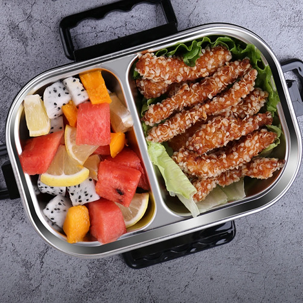 

1pc Stainless Steel Monolayer Lunch Box Portable Bento Container Food Storage Sealed Food Carrier (Black)