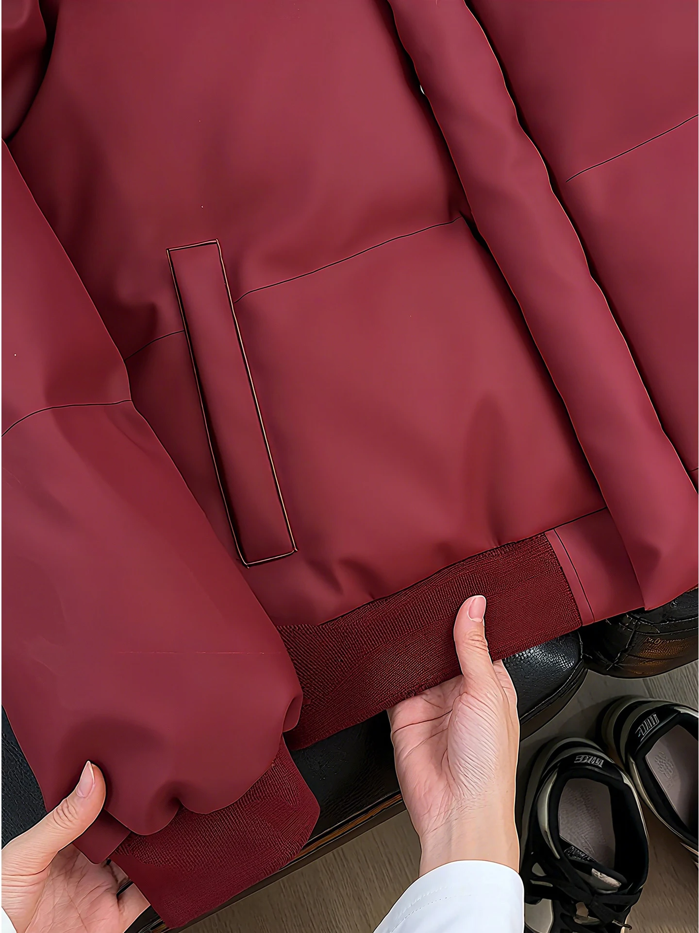 الأحمر الأمريكي التطريز بو الجلود أسفل Jaet الرجال Thiened شتاء دافئ ort Sle الوقوف طوق القطن معطف ملابس خارجية