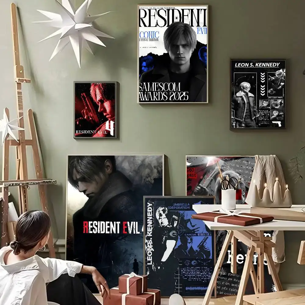 Game Leon Scott Kennedy Anime Posters Sticky Whitepaper Sticker DIY Room Bar Cafe Kawaii Room Decor