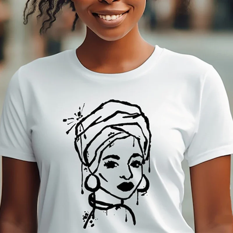 African Fashion Girl Graphic Tee Lady Casual Top Fun Stroke Printing Custom T Shirt Melanin Aesthetic Clothing