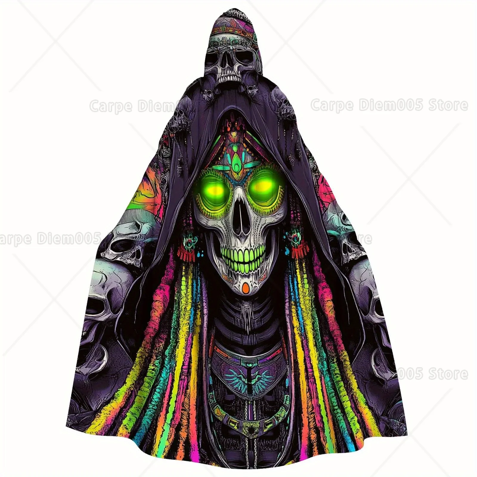 

1pc Adult Hooded Cloak Neon Gothic Robe with Glowing Green Eyes Halloween Costume Cosplay Party Outfit Machine Washable Cloak
