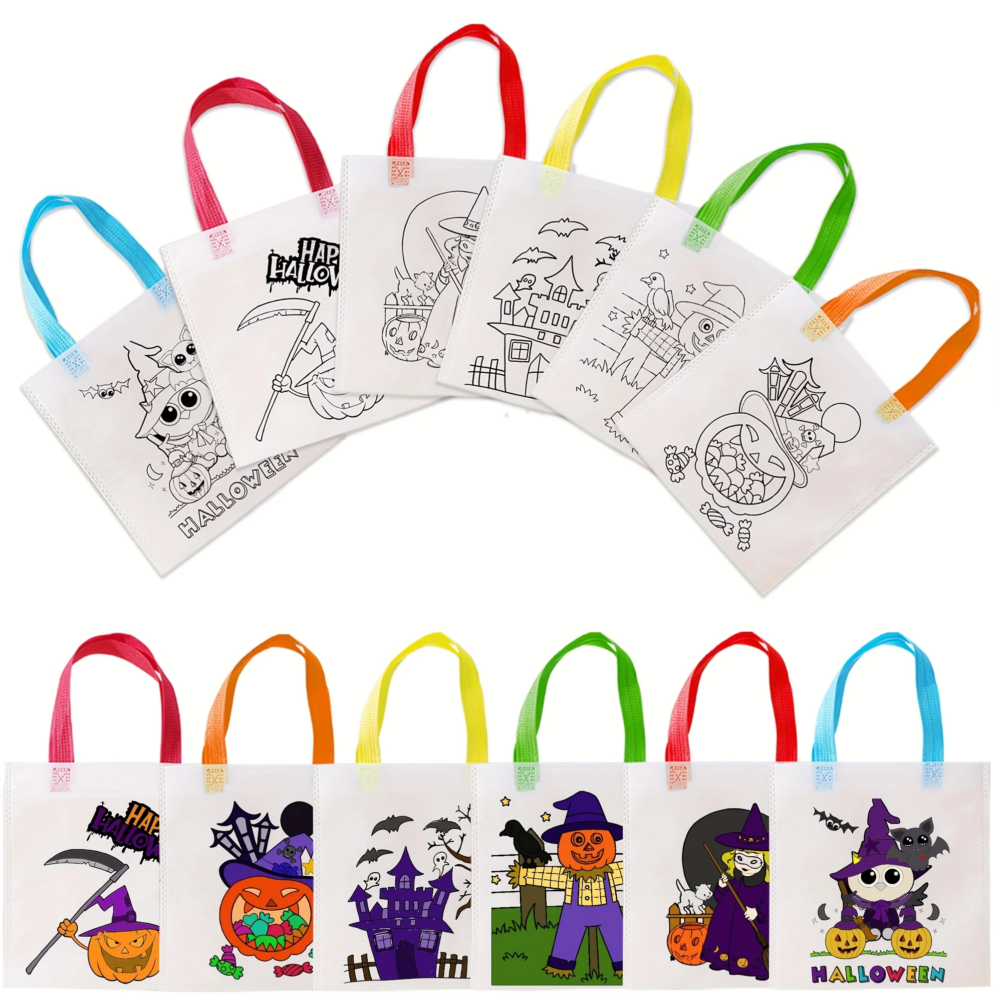 Sacs cadeaux d'Halloween 36 pièces/24 pièces/12 pièces, sacs cadeaux blancs avec 6 motifs uniques, cadeaux de fête, pour Halloween, salles de classe