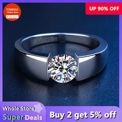 YANHUI Unisex Allergy Free Tibetan Silver Ring with 0.5ct Round Zirconia Solitaire Ring Wedding Band Lover Jewelry Accessories