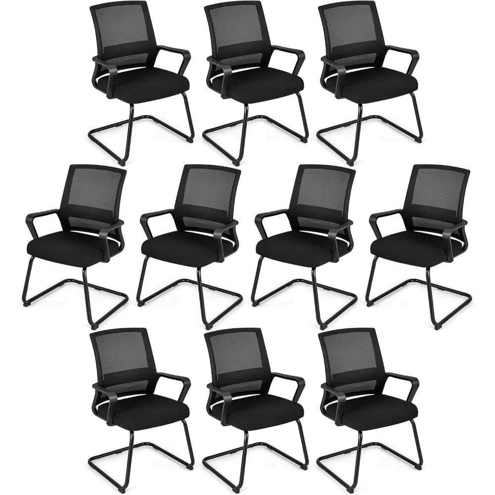 

10-Piece Office Visitor Chair Set with Ergonomic Lumbar Support, Mesh Backrest, Armrests, and Sled Base for Conference and Recep