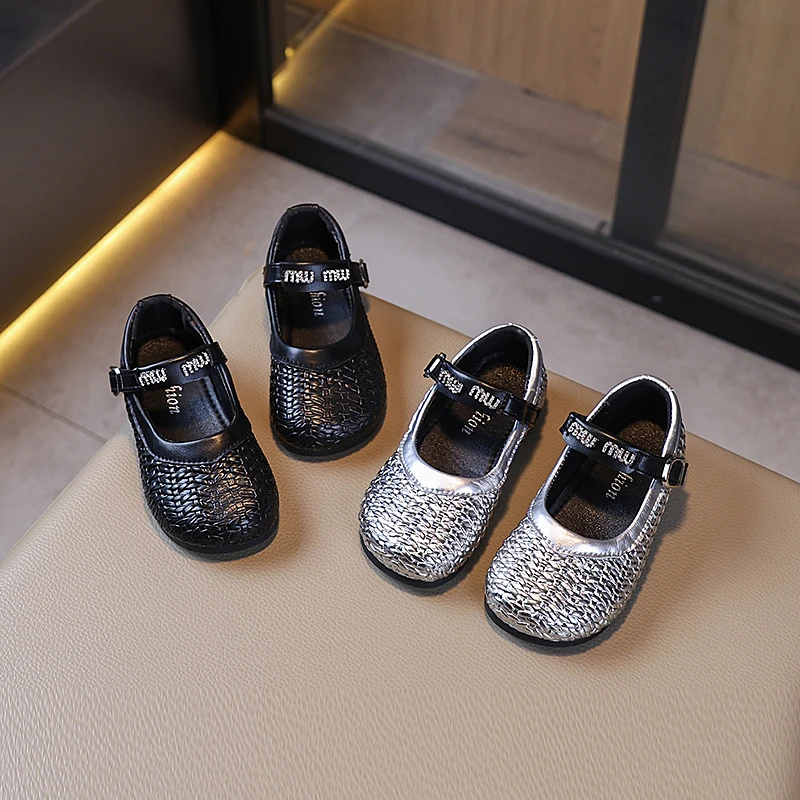

New Children's Flats Autumn Weave Princess Leather Shoes for Girls Simple Fashion Kids Causal Shoes Soft Soled Trend Versatile