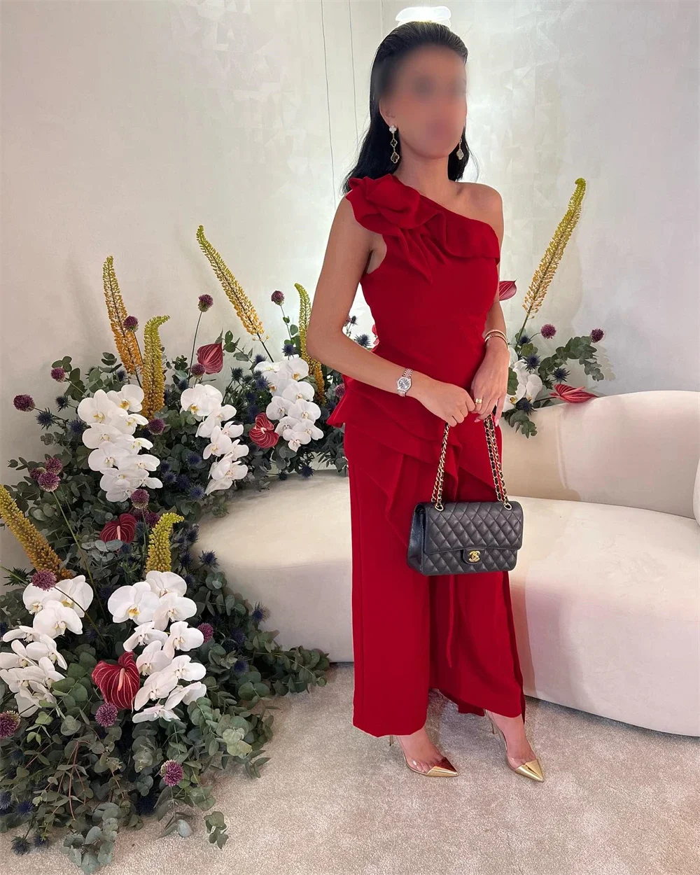 Customized Jiayigong Elegant One-shoulder Sheath Evening Celebrity Flowers Draped Fold S vestidos de gala프롬드레스فستان سهرة نسائي