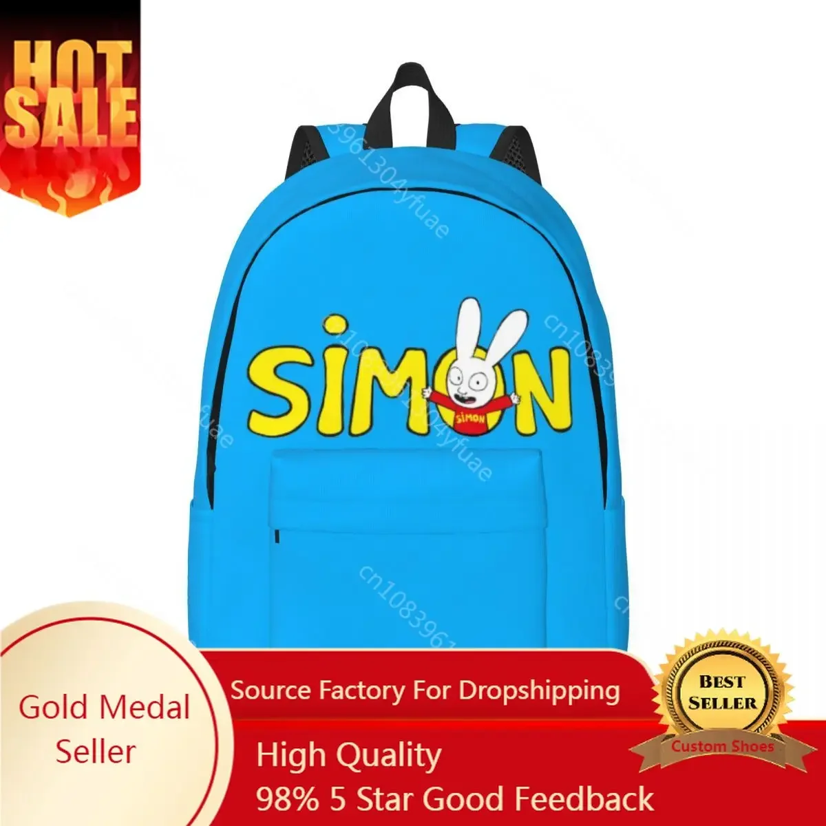 Mochila con patrón de logotipo de Simon para niño y niña, morral informal de dibujos animados de conejo, bolsas escolares transpirables para senderismo y Navidad