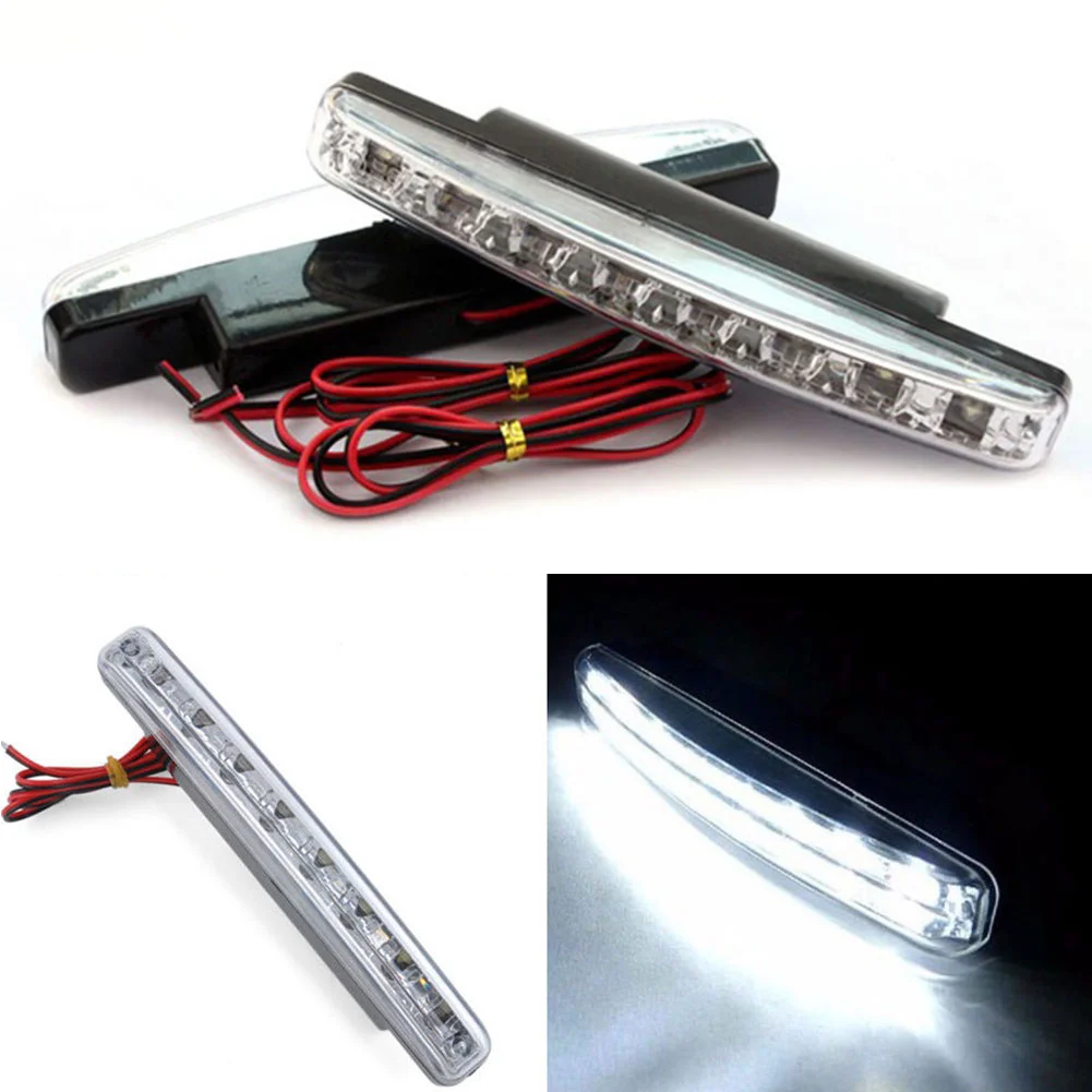 1/2PCS Car LED 12V External White 8Leds Universal Driving Light Daytime Running Light Fog Lamp Durable Auxiliary Lamp Waterproof