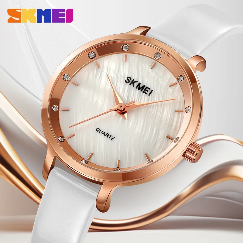 SkmeiFashion ساعة نسائية بسيطة بمؤشر دائري ساعة نسائية مخصصة مقاومة للماء ساعة كوارتز نسائية