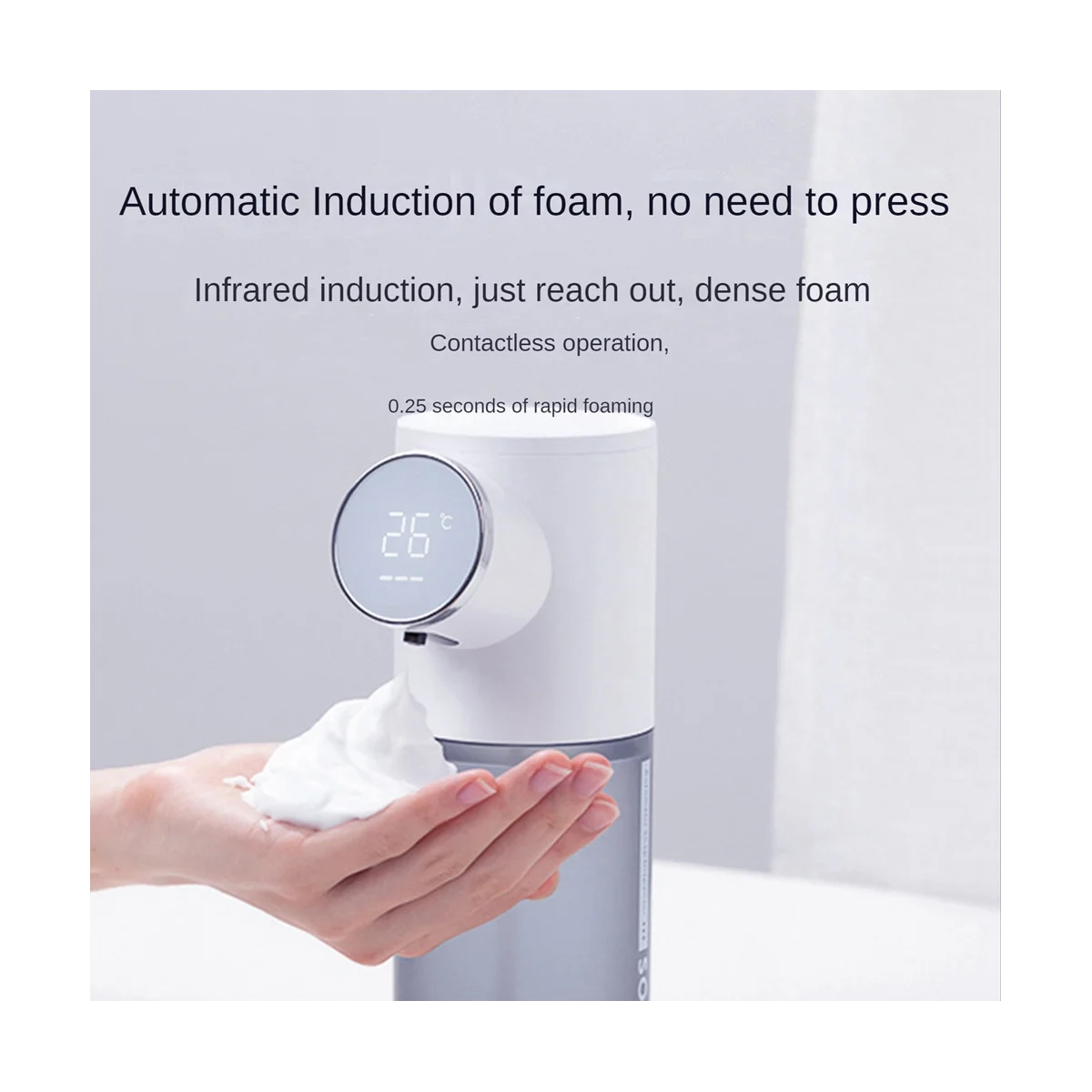 

Foam Soap Dispenser Automatic Recharge 320Ml Liquid Soap Dispenser Digital Display Foam Hand Dispenser White