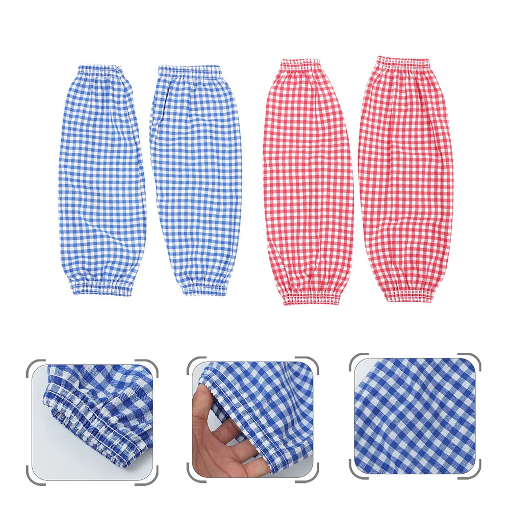 

2 Pairs Stain Resistant Plaid Oversleeves Cotton Linen Oilproof Protectors Kitchen Office Sleeves for Cooking