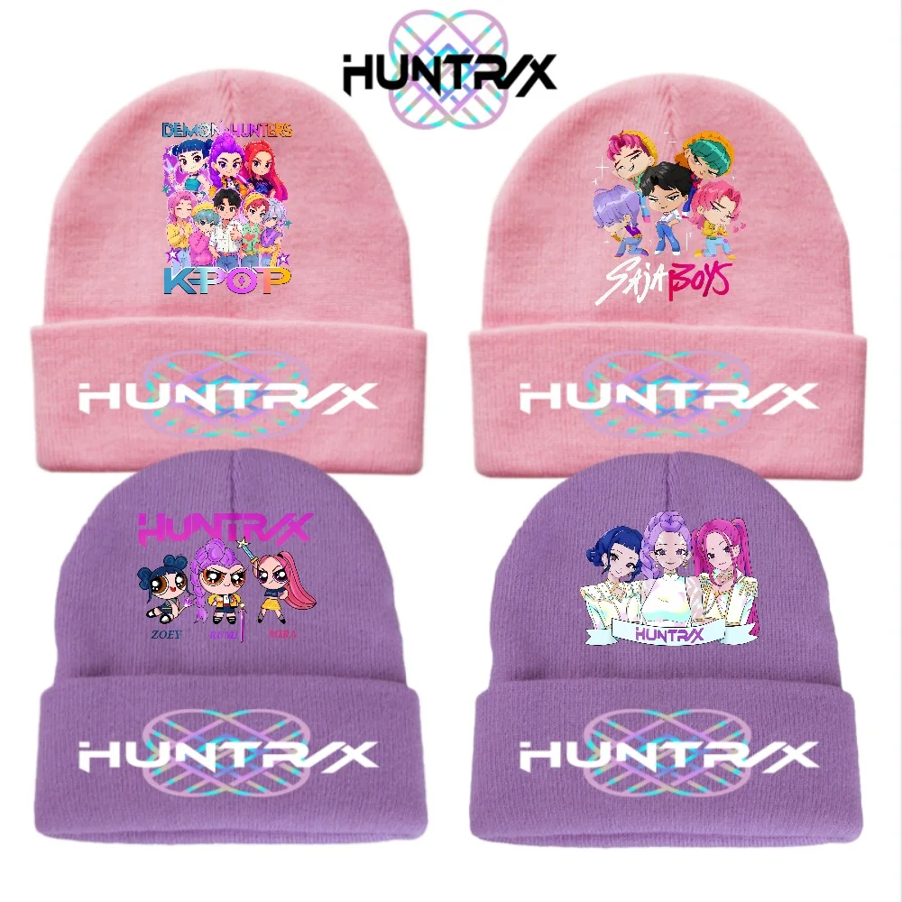 

K-pop Demon Hunters Kawaii Cartoon Printed Children Knit Beanie Warm Winter Hat Girls Outdoor Sports Birthday Gift Accessories