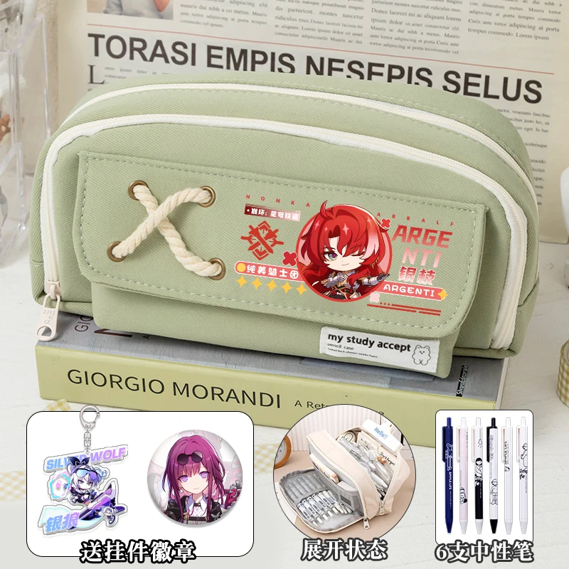 Honkai: Star Rail Anime Game Cos Aventurine Dr. Ratio Misha Argenti Etc. 2024 Unisex Large Capacity Q Version Simple Pencil Case