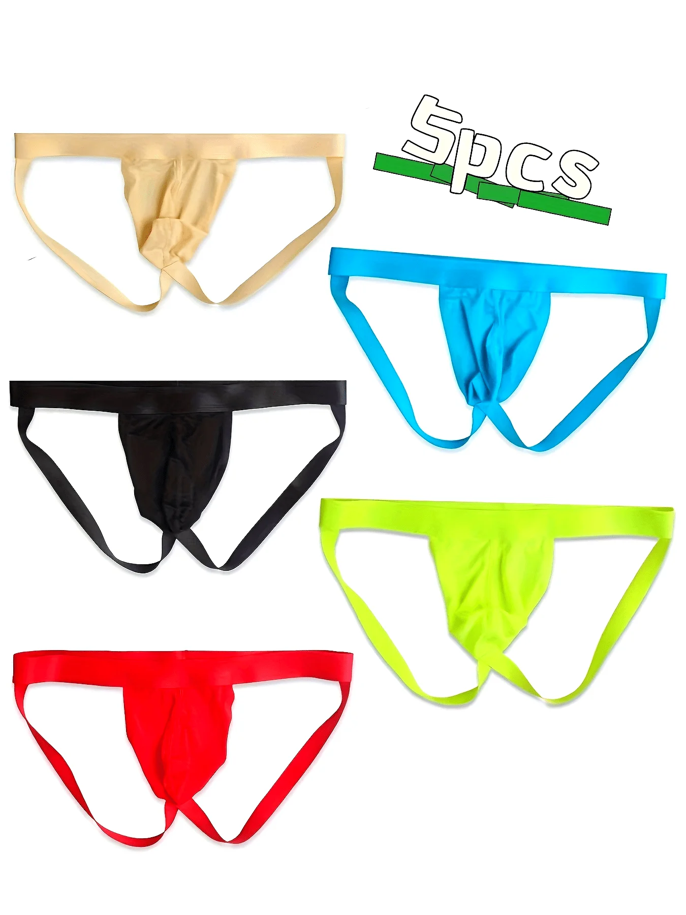

5 pcs Black/White Sexy Ice Silk Men Jockstraps and Thongs Sexy Summer Breathable Low Waist Seamless Underwear Plus Size