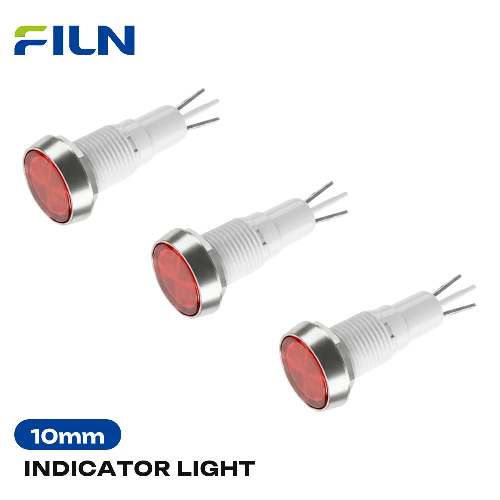 

FILN 3PCS 10mm LED Indicator Light 12-24V IP67 Waterproof Warning Lamp for Car Marine Industrial Panels Office Equipment Cabinet