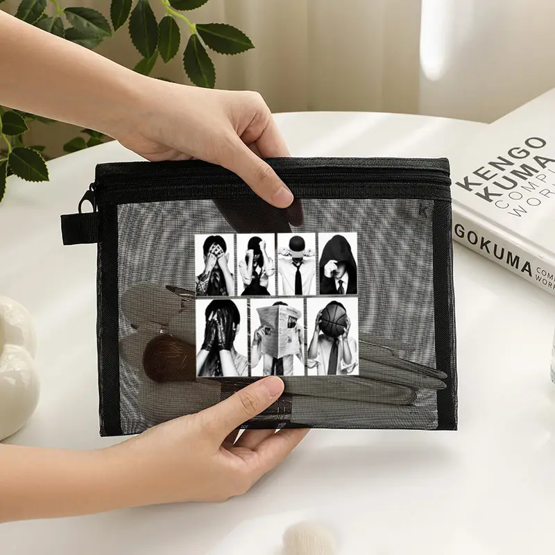 Women's Mesh Makeup Bag Spacious Storage Pouch Travel Toiletry Bags Ideal Vacation Mesh Bags Kpop Fan Gift Arirang World Tour
