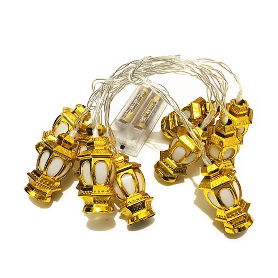 Tirvose 10/20LEDs Golden Lantern Christmas String Lights Battery Powered Home Eid Ramadan Decoration Party Wedding Garland Light