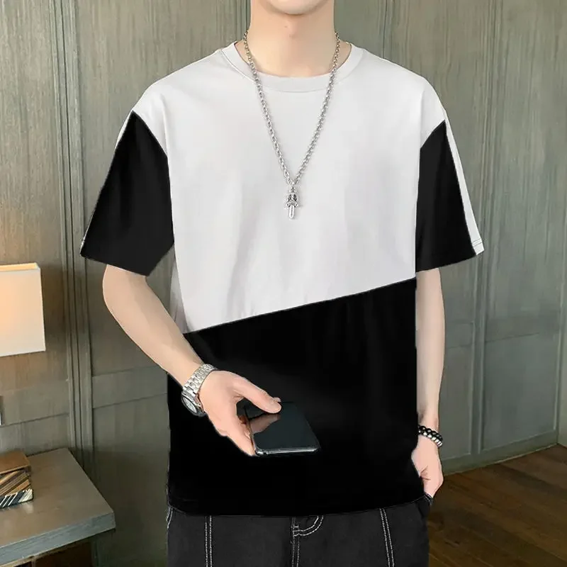 

Half-sleeved O Neck Man Tee Shirts Korean Popular Clothes Aesthetic Clothing Elastic Y2k Top Wholesale New In T Shirt for Men