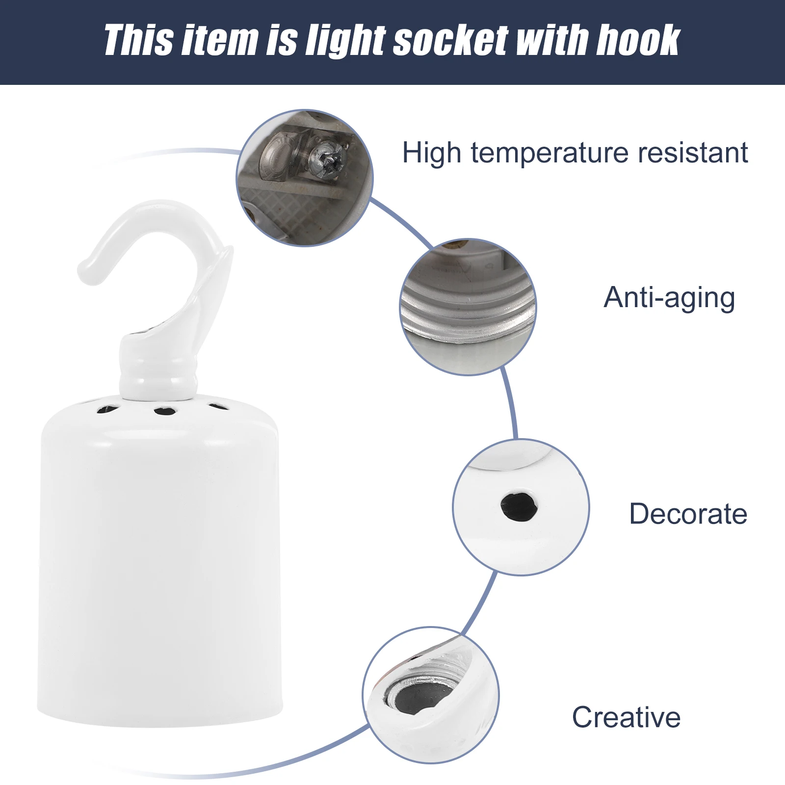 

2Pcs Light Socket Hook E27 Base Lamp Holder Pre-Drilled Holes Heat Dissipation Lamp Socket Replacement for Home Office Hotel