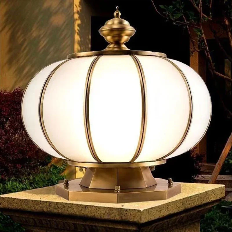 SOURA Outdoor Solar Post Lamp Vintage Creative Chinese Brass  Pillar Light LED Waterproof IP65 for Home Villa Courtyard