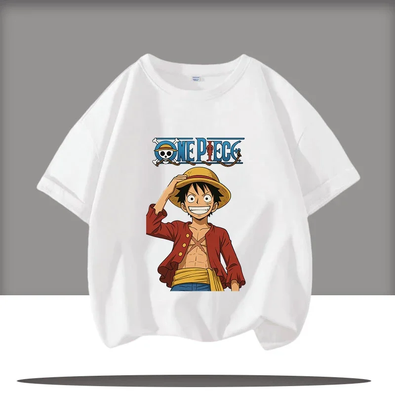 

3-12 years old One Piece children's short-sleeved Luffy cartoon print boys' sports shirt, girls' casual top, summer T-shirt