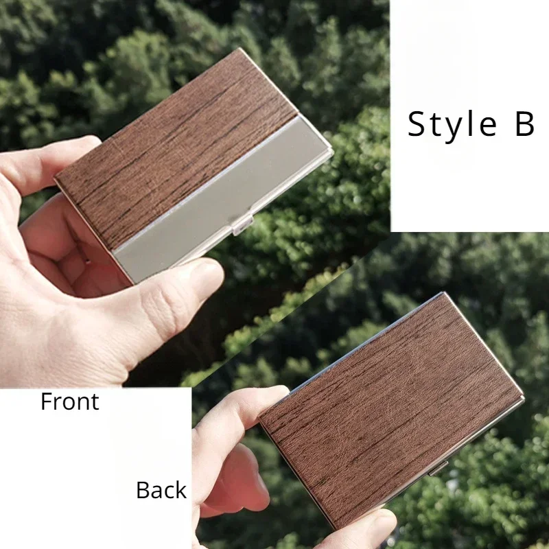 Benutzerdefinierte Logo Holz Edelstahl Visitenkartenbox Fall Halter Lasergravur Holz Clip personalisierte Kartenhülle Aktivitäten Geschenk