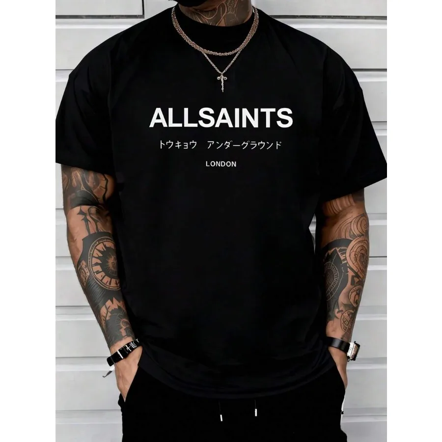 【Nuevo estilo】1 camiseta ALLSAINTS de 220g para hombre, estilo urbano, 100% algodón, Y2K, ropa gráfica para hombre, camiseta con estampado Tokyo Underground