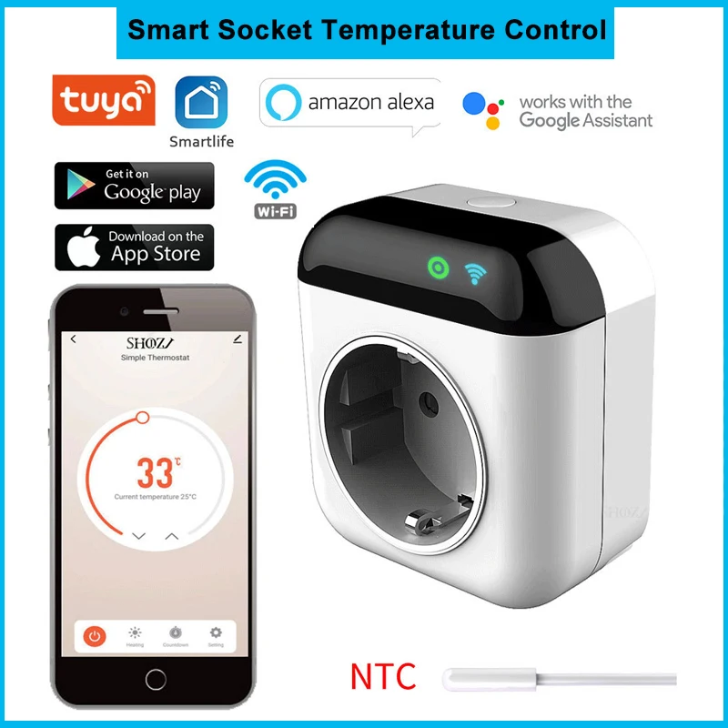 Tuya EU Smart Socket 15A Temperature Control Switch Smart Home Timed Wireless Remote Control Wifi Thermostat Work Google Alexa