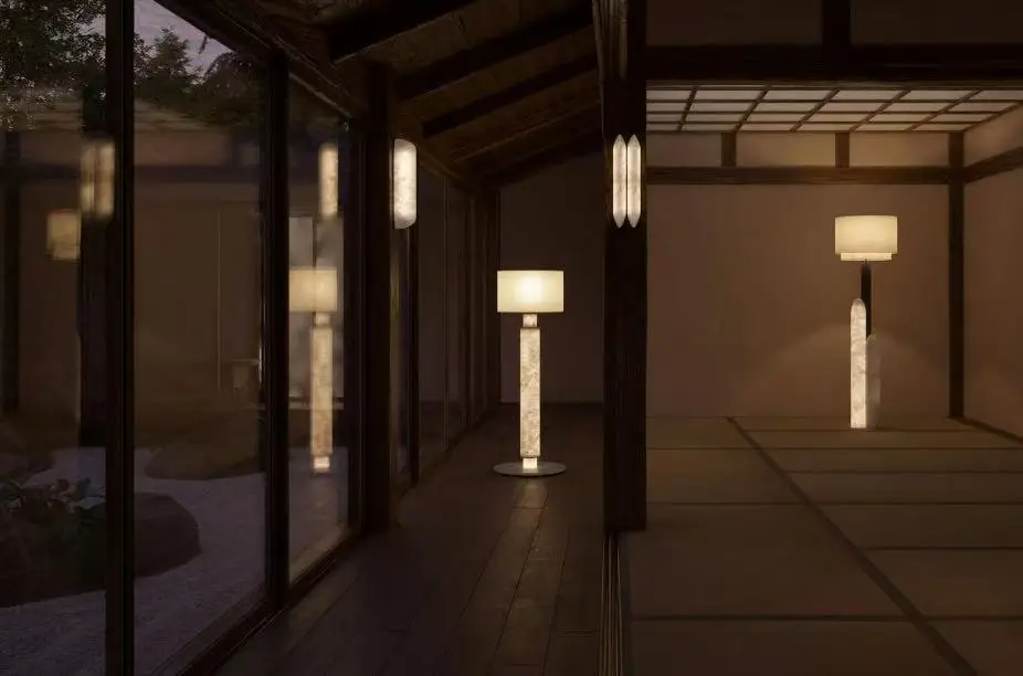 Гостиная, спальня, отель, большой мраморный торшер, торшер