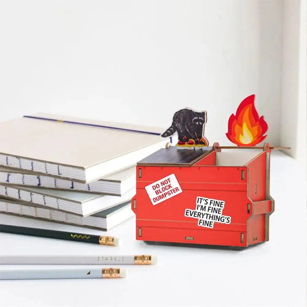 

Raccoon Wood Pen Holder Large Capacity Model Doll Wood Pen Container Cartoon Anime Desk Stationery Storage School Supplies