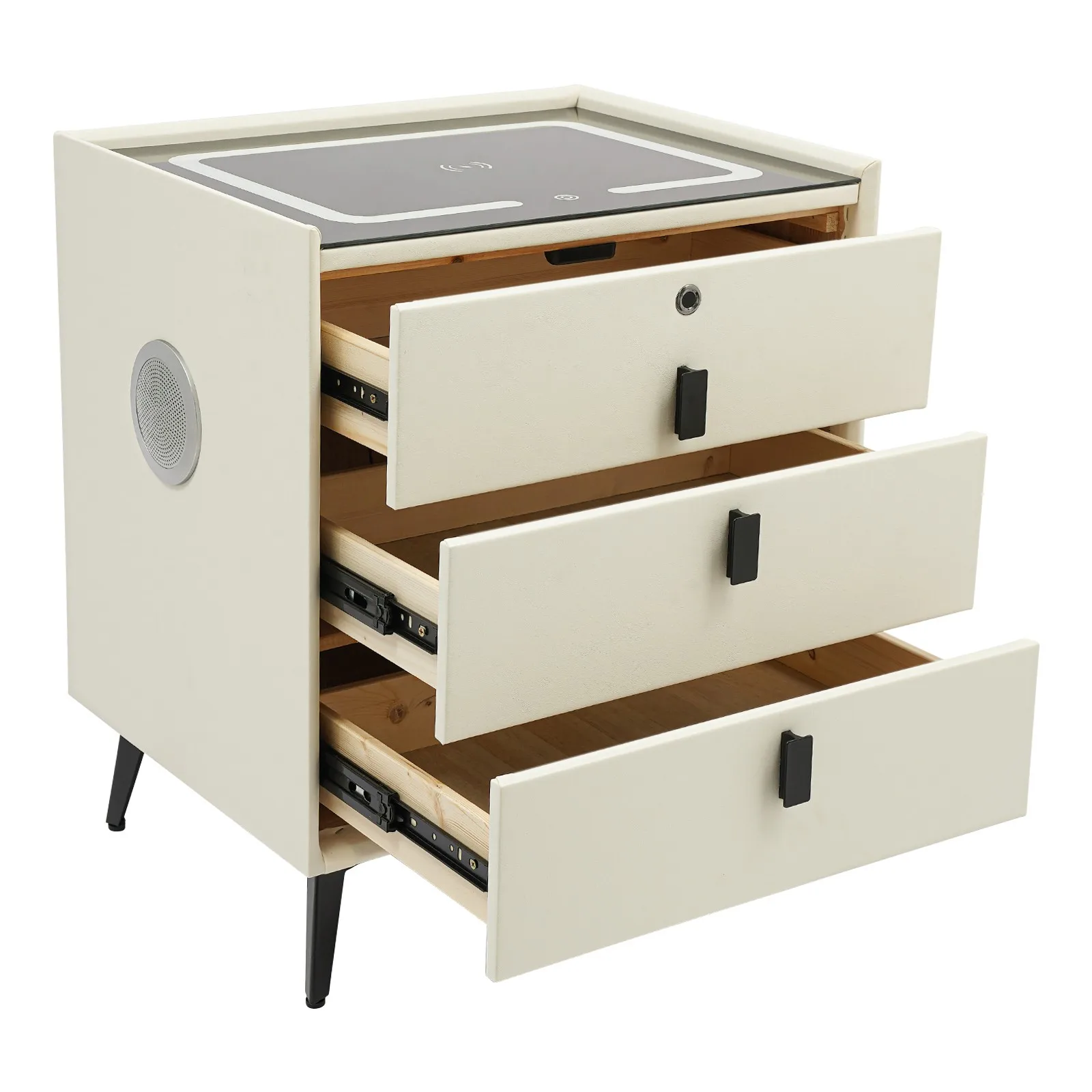 خزانة ذكية بجانب السرير مع قفل ببصمة الإصبع، ومنضدة LED ذات 3 أدراج بسعة 50 كجم لغرفة النوم الحديثة