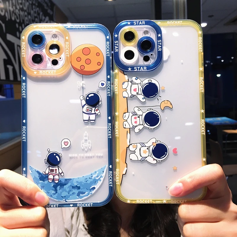 Casing untuk Xiaomi Redmi Note 9T Casing Ponsel Redmi Note9T Astronot Transparan Lucu M2007J22G J22 Sampul Belakang Bumper Tahan Benturan