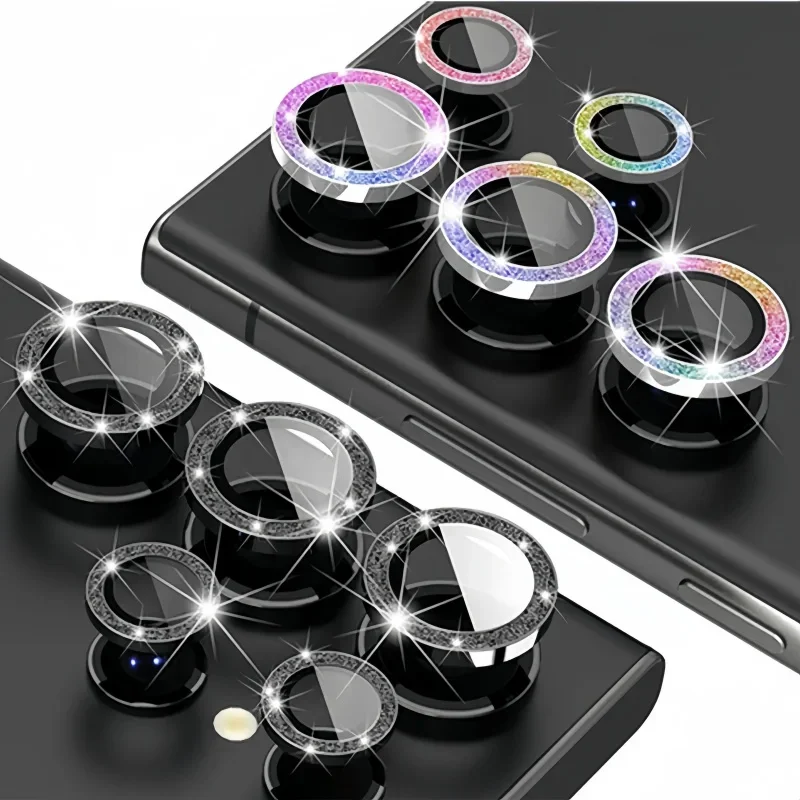 ฟิล์มกันรอยเลนส์เพชรสำหรับ Samsung Galaxy S25 Ultra S25Plus S24+ แหวนเลนส์กล้องสำหรับ Galaxy S24Ultra S23 Ultra ฝาครอบเลนส์แบบมันเงา