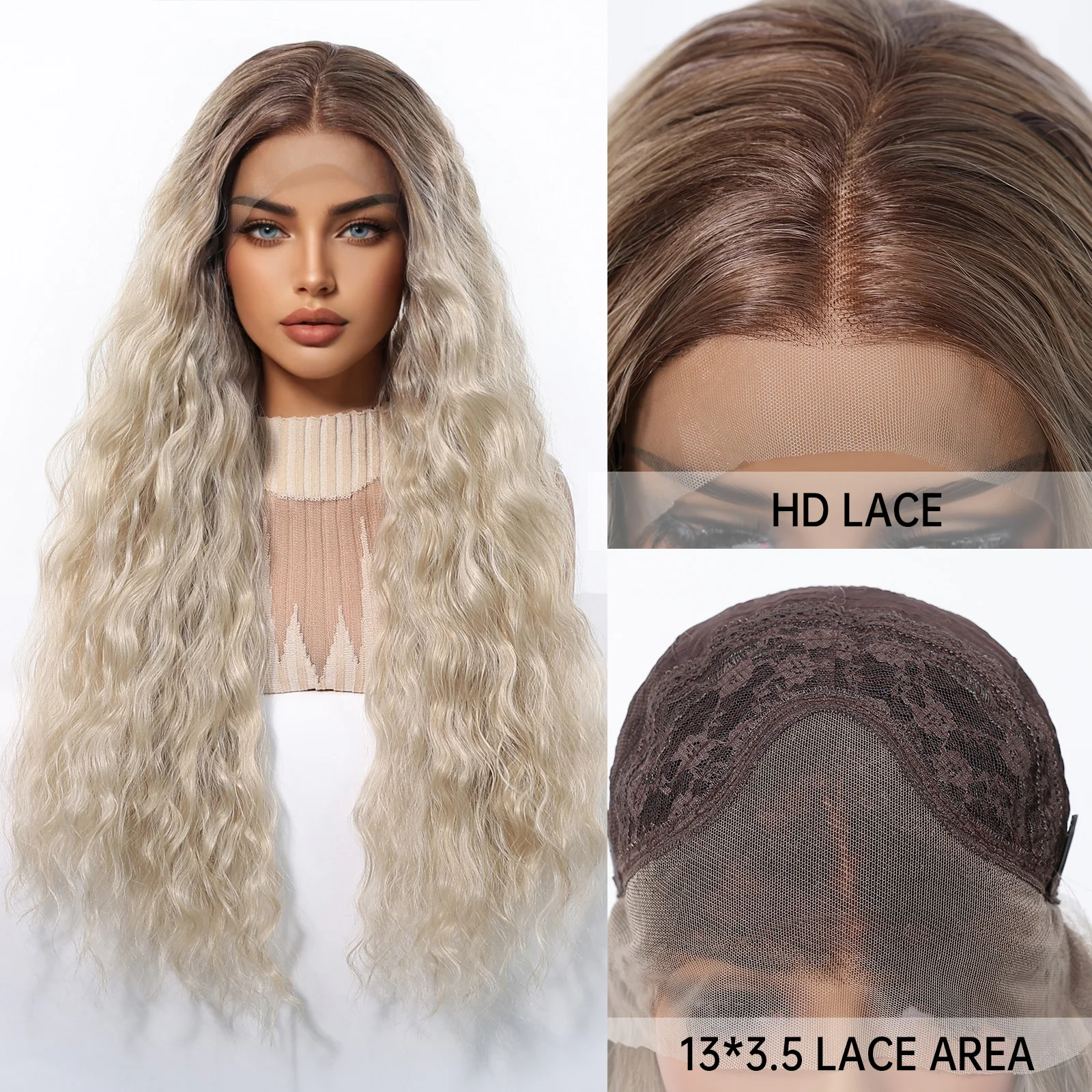 

Topshe 13x3.5 HD Lace Front Wig Hand-Tied Pre-Plucked Natural Hairline Realistic Platinum Blonde Long Wavy Glueless Wig