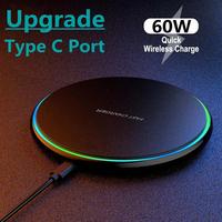 60W Wireless Charger Pad For iPhone 15 14 13 12 Pro 8 XS Max Induction Fast Wireless Charging Station For Samsung Xiaomi Huawei