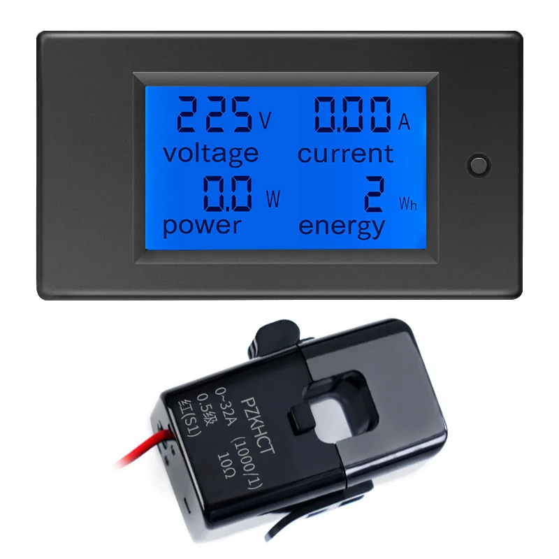 Peacefair AC Single Phase Digital Wattmeter Power Energy Kwh Tester Ammeter 220V Voltage Current Meter PZEM-061 32A Split CT