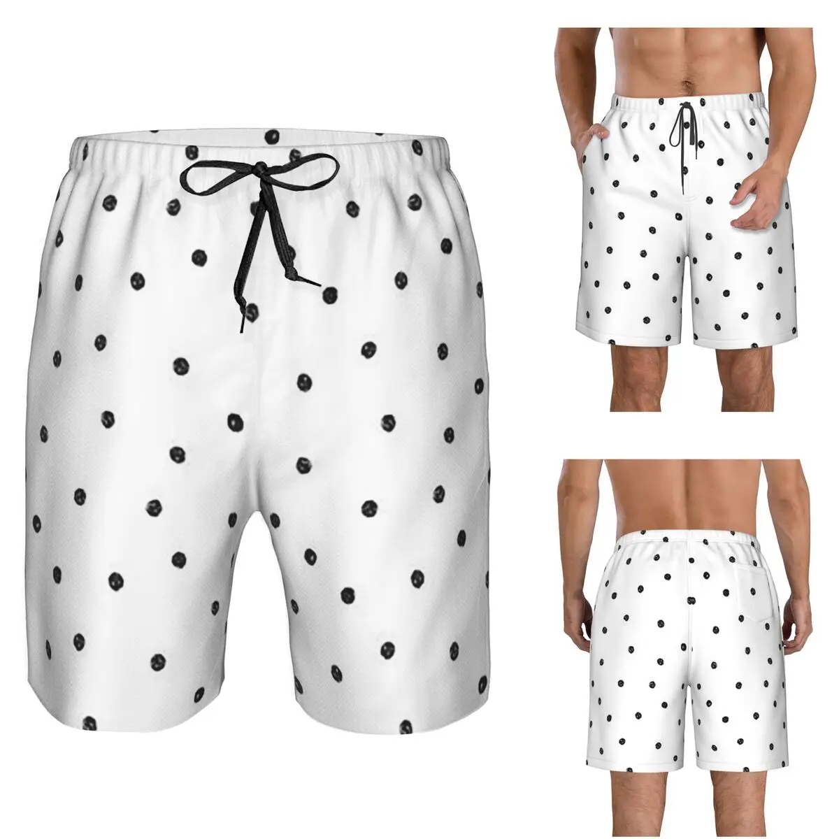 Black White Polka Dot Trunks Beach Board Shorts Casual Quick Dry Swim Summer Men Pants