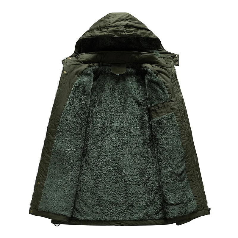 Giacca invernale imbottita in cotone da uomo, casual, di media lunghezza, con cappuccio, in caldo pile, per la stagione fredda