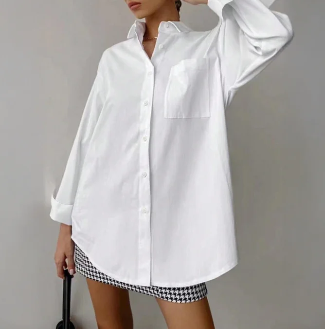 Nieuwe mode 2025, elegant, casual woon-werkverkeer, minimalistische stijl, effen kleur vest, zaktop, shirt met lange mouwen voor dames