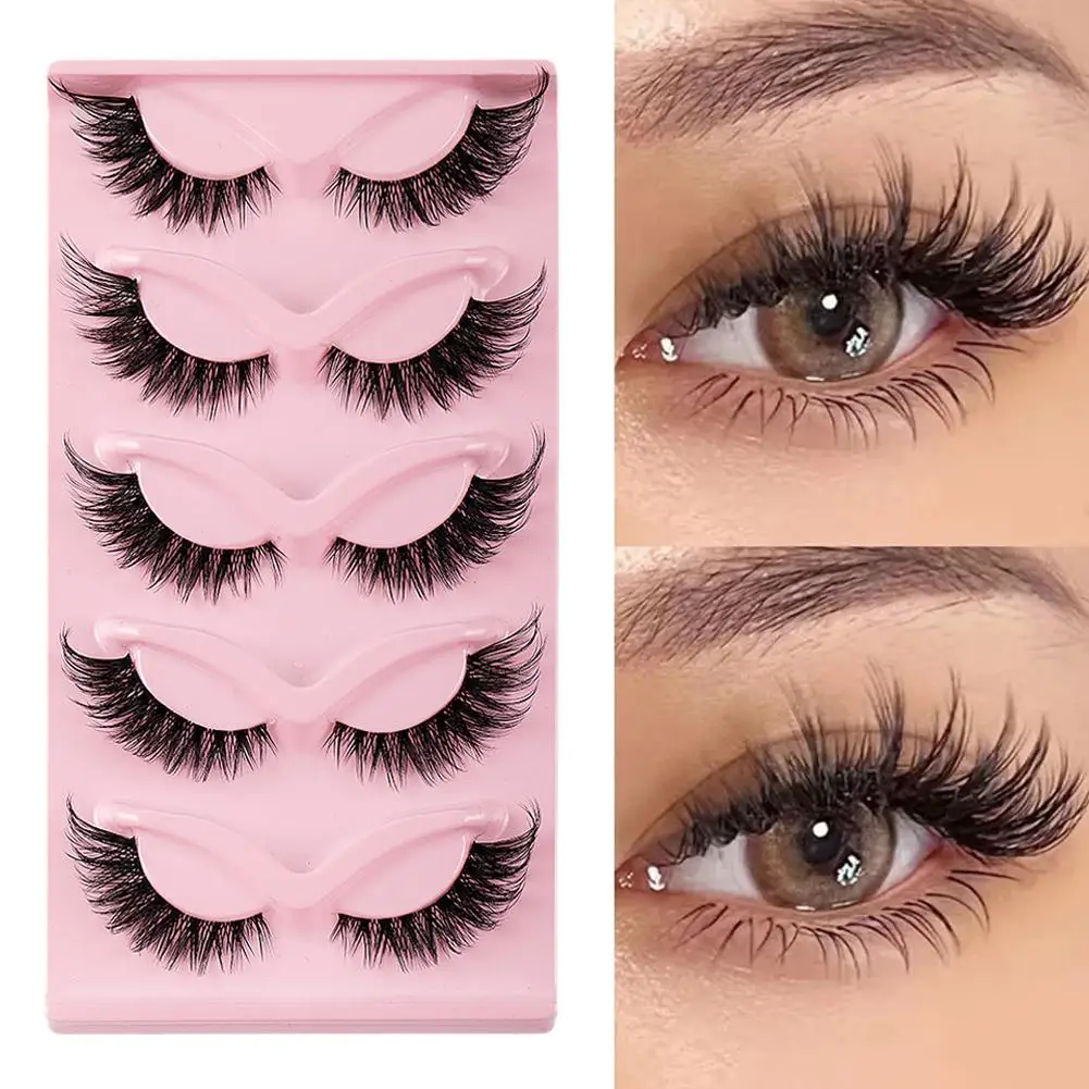 ดูธรรมชาติ Cat-Eye Lashes Wispy ขนตาปลอม 5 คู่หนา Cat Eye Lashes แต่งหน้า Mink Faux Lashes Eyelash EXTENSION