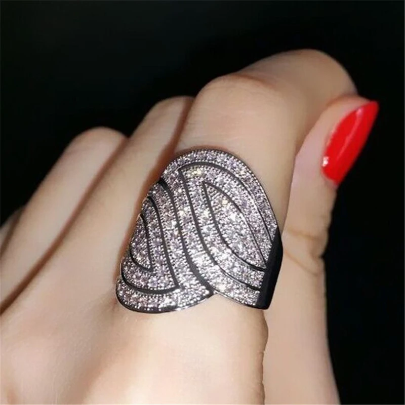

Luxury 100% 925 Sterling Silver Flower Leaf Full Diamond Rings finger girl Women Cocktail party Christmas Gift Cute Jewelry